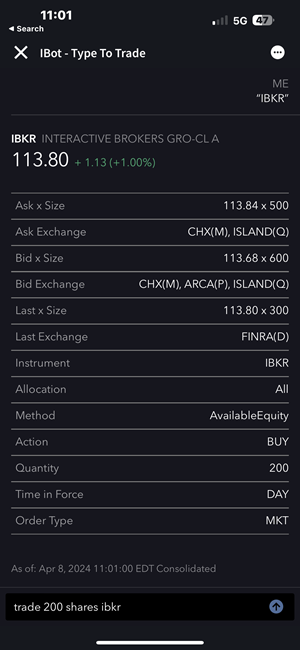 The trade with IBot search result for the iPhone. 